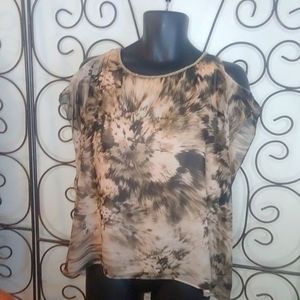 Jennifer Lopez beaded trim cut out shoulder top L